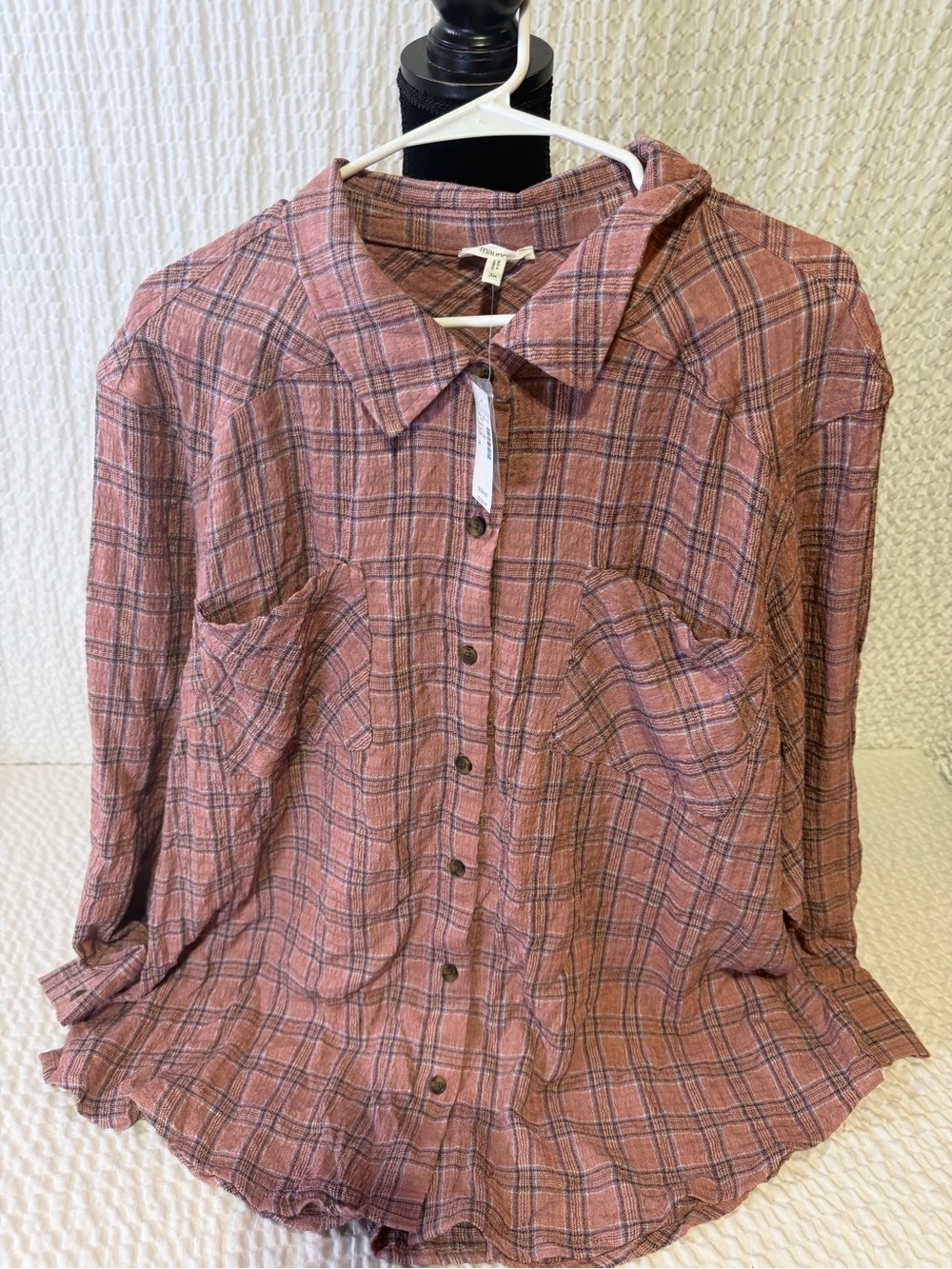 Maurices Pink Plaid Button-Down Shirt